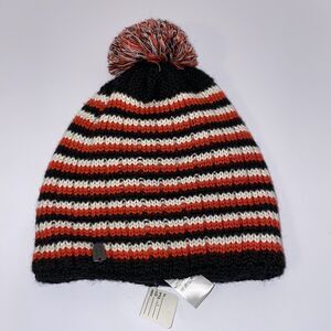 Spyder Beanie Hat Black Red White Pom Pom Fleece Lined Wool Blend One Size